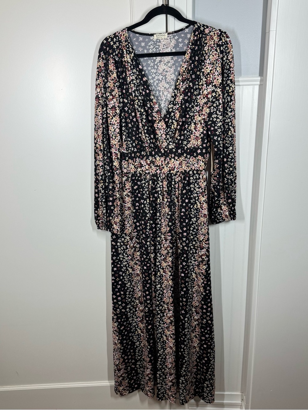 Kiyonna Kelsey Long Sleeve Maxi Dress in Black Noir floral print size 1X NWT